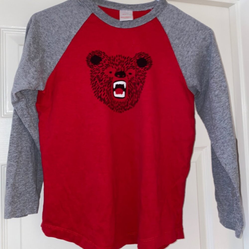 Hanna Andersson Red Bear Sueded Jersey Long Sleeve Baseball Art Tee. Size 10 - Picture 2 of 5